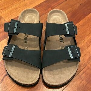 NWOT FITORY Mens Leather Insole Sandals with Two Buckles, black